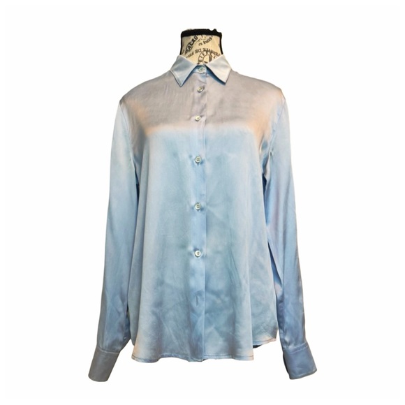 Armani Collezioni Silk Button Down Shirt. Light Blue. Size 6 - Picture 3 of 9
